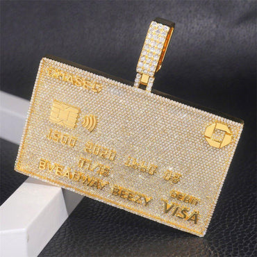 3-Inch Credit Card Pendant – 925 Sterling Silver Moissanite Iced-Out Hip Hop Statement Jewelry - CaratixJewelry