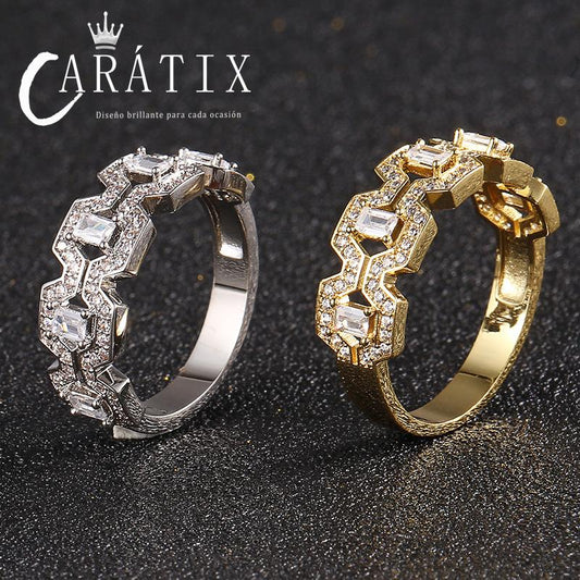 Caratix-Vintage Inlaid Square and Round Ring Couple Ring Plated Personality Simple Unisex High Quality Hip Hop Ring