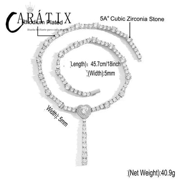 CARÁTIX Heart Tennis Chain | 5A+ CZ Iced Out Hip Hop Choker Necklace for Men & Women - CaratixJewelry