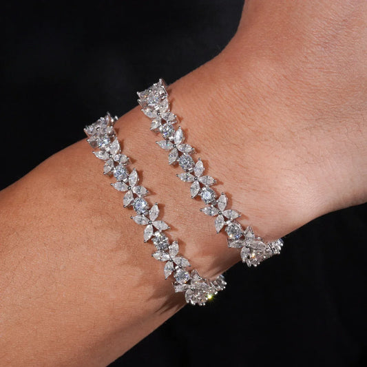 Marquise-Cut Moissanite Bracelet – S925 Sterling Silver Minimalist Iced-Out Unisex Hip Hop Streetwear Jewelry - CaratixJewelry