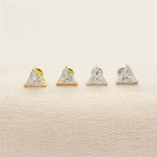 S925 Sterling Silver Triangle Moissanite Studs | Trillion Cut Earring | Caratix