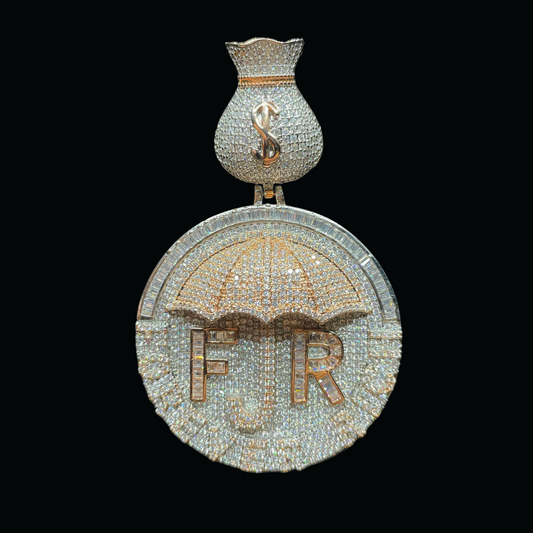 Forever Rich Umbrella Money Bag Bail Iced Out Letter Diamond Pendant Necklace – Custom Hip Hop Jewelry for Men