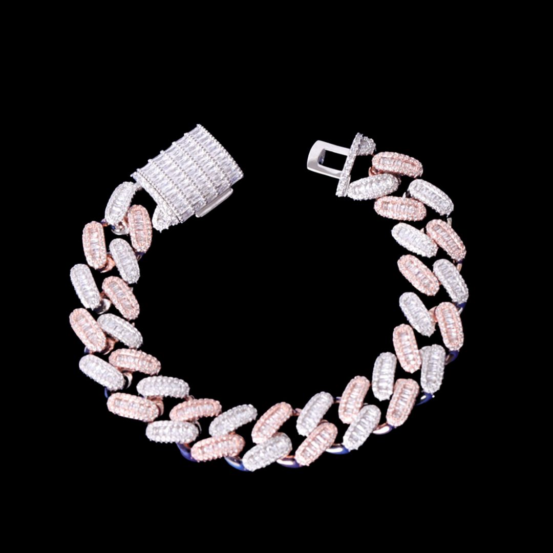 15MM Stones and Baguette Special Link Iced Out Diamond Bracelet – Luxury Hip Hop Jewelry for Men & Women