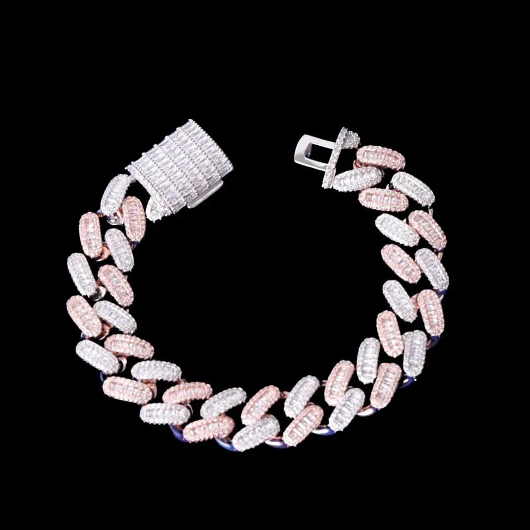 15MM Stones and Baguette Special Link Iced Out Bracelet – Luxury Hip Hop Jewelry for Men & Women - CaratixJewelry