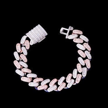 15MM Stones and Baguette Special Link Iced Out Diamond Bracelet – Luxury Hip Hop Jewelry for Men & Women