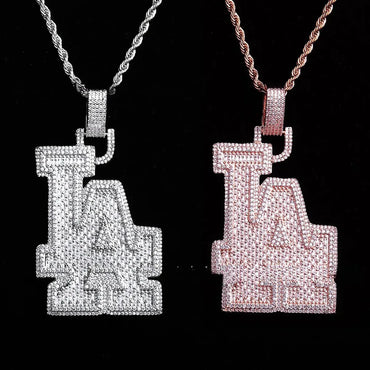 Iced Out Spliced "LA" Letter Pendant | Unisex Real Copper CZ Necklace - CaratixJewelry