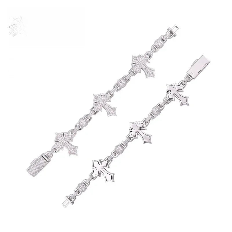 Moissanite Cross Cuban Link Bracelet – S925 Sterling Silver Full Iced-Out Hip Hop Streetwear Jewelry - CaratixJewelry