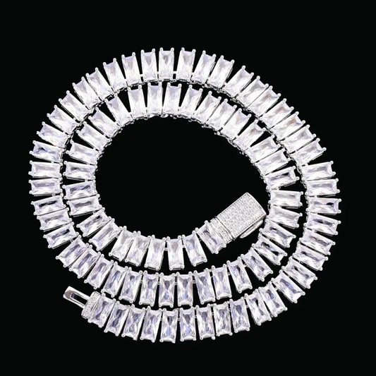 9MM Baguette Link Iced Out Necklace Chain – Luxury Hip Hop Jewelry for Men & Women - CaratixJewelry