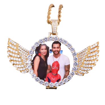 Angel Wings Medallion Circle Custom Photo Picture Pendant Necklace - Personalized Jewelry - CaratixJewelry