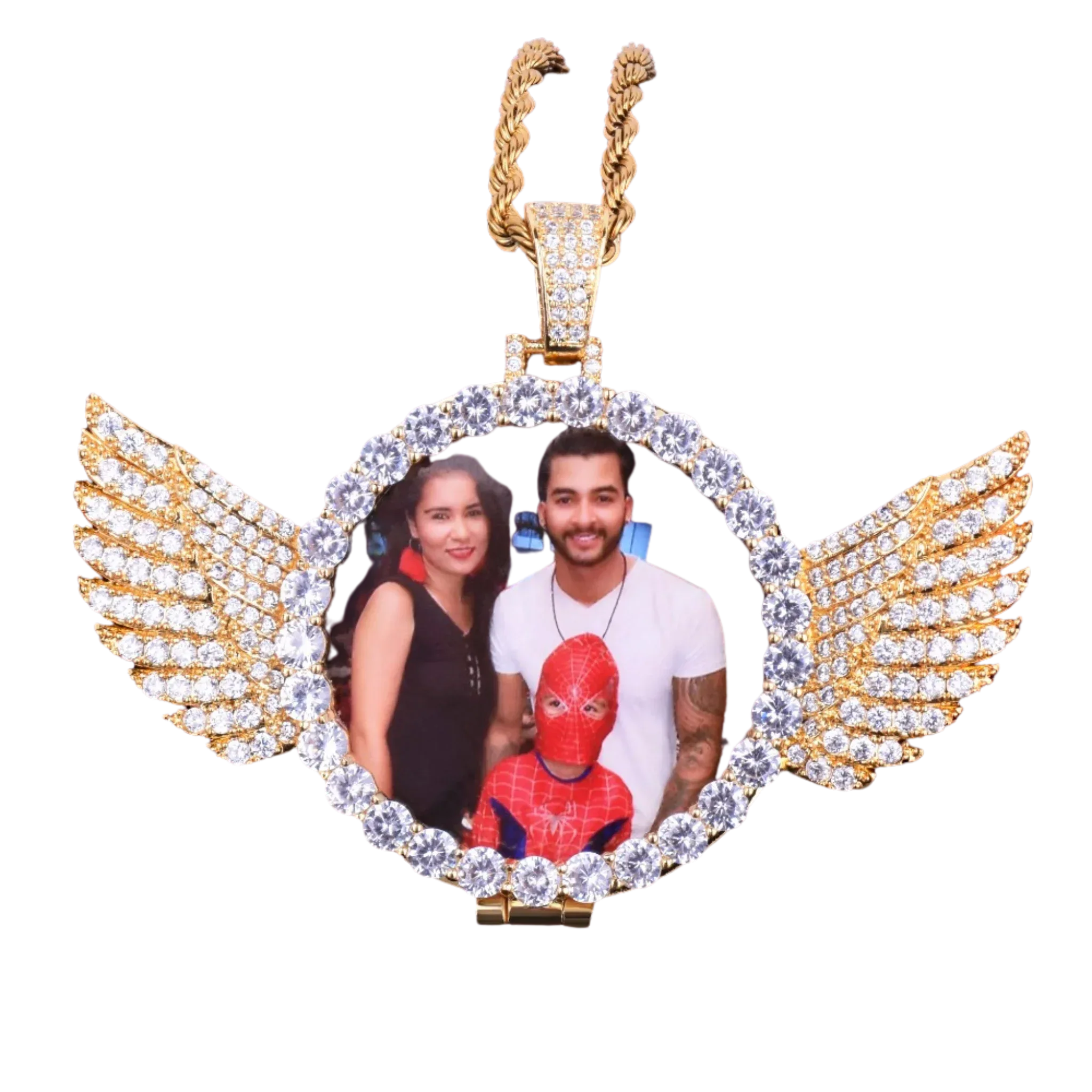 Angel Wings Medallion Circle Custom Photo Picture Pendant Necklace - Personalized Jewelry - CaratixJewelry