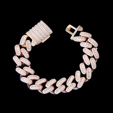 15MM Stones and Baguette Special Link Iced Out Bracelet – Luxury Hip Hop Jewelry for Men & Women - CaratixJewelry