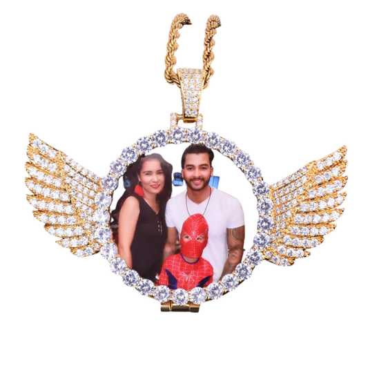 Angel Wings Medallion Circle Custom Photo Picture Pendant Necklace - Personalized Jewelry - CaratixJewelry