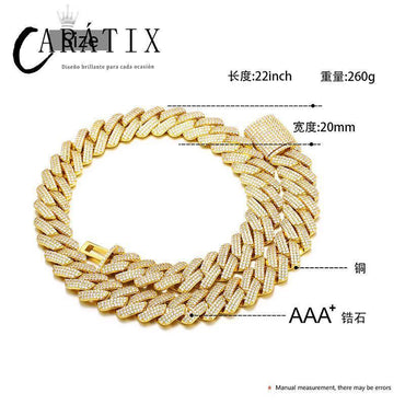 CARÁTIX – 20mm 3-Row Geometric Square Link Chain Necklace | Iced Out CZ Bling Hip Hop Jewelry for Men & Women, Rapper Street Style - CaratixJewelry