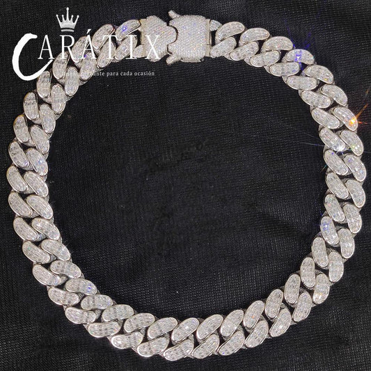 18MM 3-Row Cuban Chain Necklace – Hip Hop Iced Out Jewelry with CZ Prong Stones for Men & Women