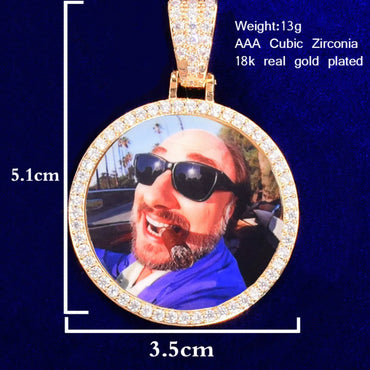 Round Tennis Custom Photo Picture Pendant Necklace - Personalized Jewelry - CaratixJewelry