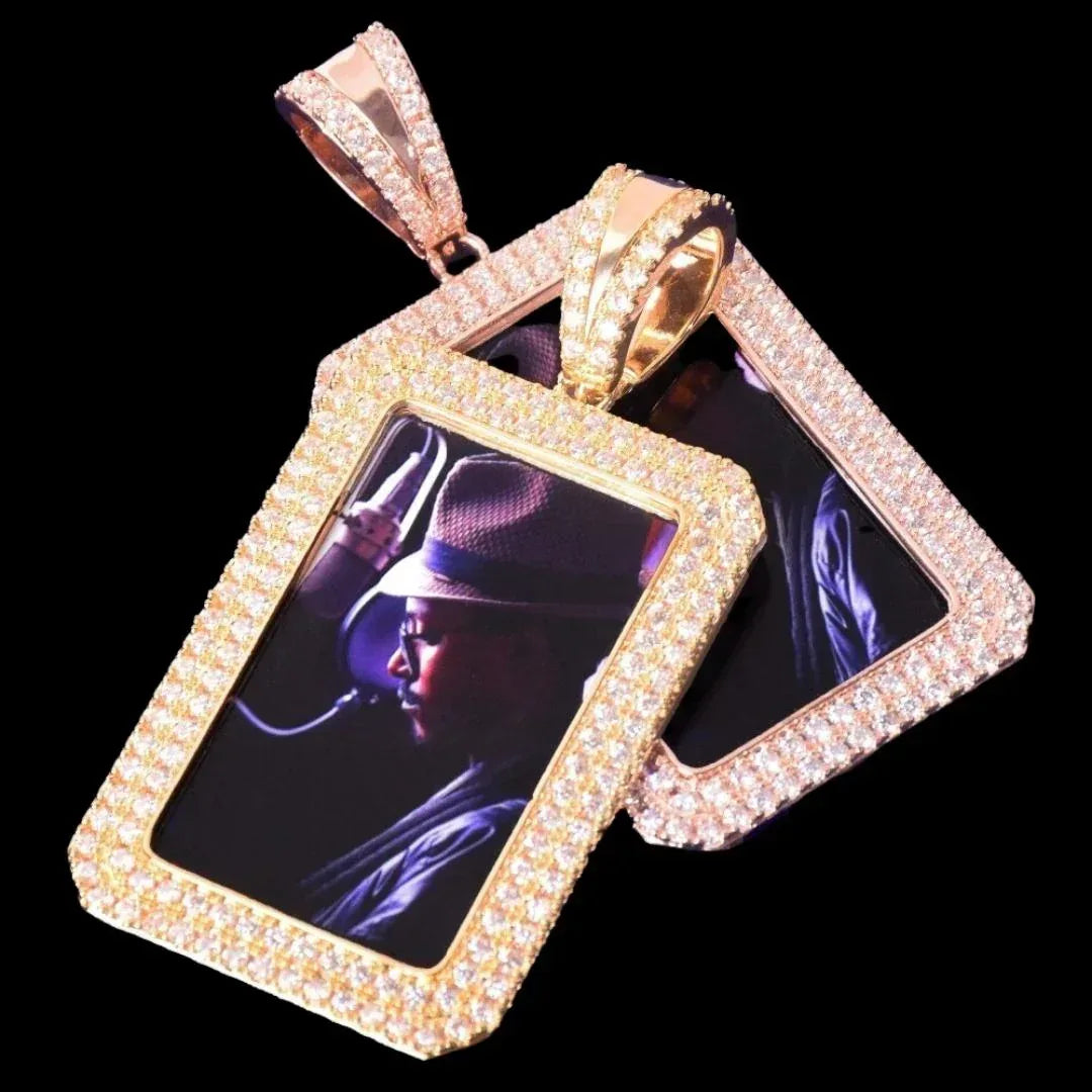 Double Tennis Rectangle Custom Photo Pendant Necklace – Iced Out Hip Hop Picture Jewelry for Men and Women - CaratixJewelry