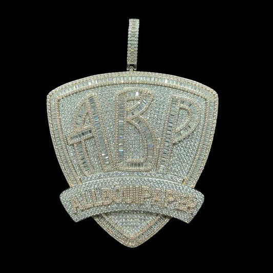 ABP All About Paper Iced Out Letter Pendant Necklace – Custom Hip Hop Jewelry for Men - CaratixJewelry
