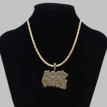 Hood Baby Duo Color Iced Out Letter Pendant Necklace – Custom Hip Hop Jewelry for Men & Women - CaratixJewelry