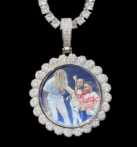 Flower Tennis Custom Photo Picture Pendant Necklace - Personalized Jewelry - CaratixJewelry
