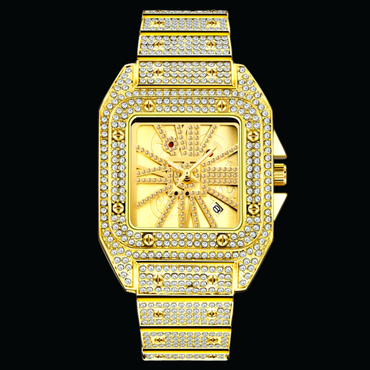 Square Special Red Dial Date Iced Out Diamond Watch – Luxury Hip Hop Jewelry Watch for Men
