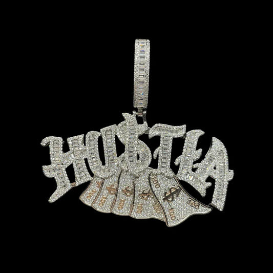 Hustla Money Stack Iced Out Letter Pendant Necklace – Custom Hip Hop Jewelry for Men - CaratixJewelry