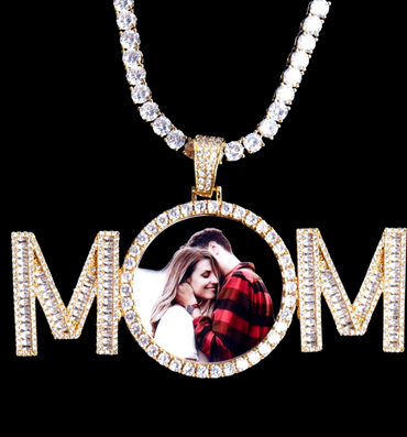 Mom Letters Custom Photo Pendant Necklace – Personalized Iced Out Picture Jewelry Gift for Women