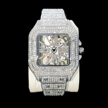 Skeleton Red Dial VVS Iced Out Designer Watch – Luxury Hip Hop Style - CaratixJewelry