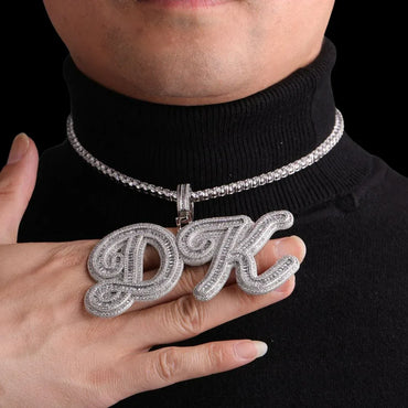 Designer Font Baguette Iced Out Personalized Custom Name Necklace Pendant - Luxury Custom Jewelry - CaratixJewelry