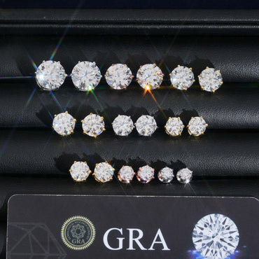 Classic 925 Silver Six Prong Round Moissanite Stud Earrings - CaratixJewelry