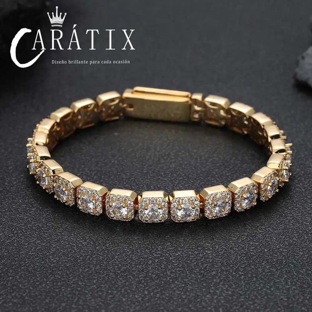 CARÁTIX - 7mm Tennis Chain Long Clasp Necklace Bling Zircon Cluster Choker For Women Valentine's Day Gift for Men & Girls & Boys Mothers' Day Gift #Springtok