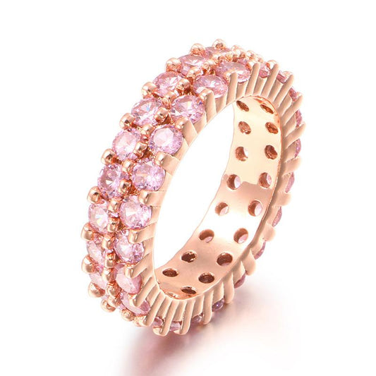 Caratix- new hip-hop men's ring, double-row micro-set with large pink zircon ring, high-quality hip-hop ring.