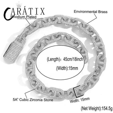 CARÁTIX Pig Nose Link Chain | 5A+ CZ Iced Out Hip Hop Necklace for Men (7"-24") - CaratixJewelry