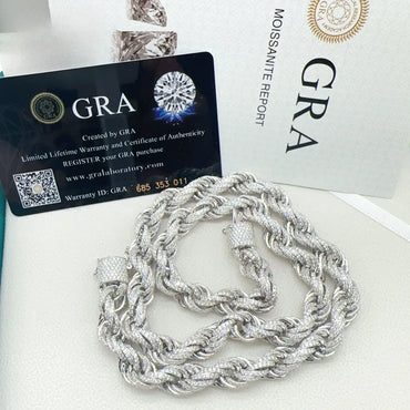 10mm Moissanite Rope Chain Necklace | S925 Silver Hip Hop Jewelry - CaratixJewelry