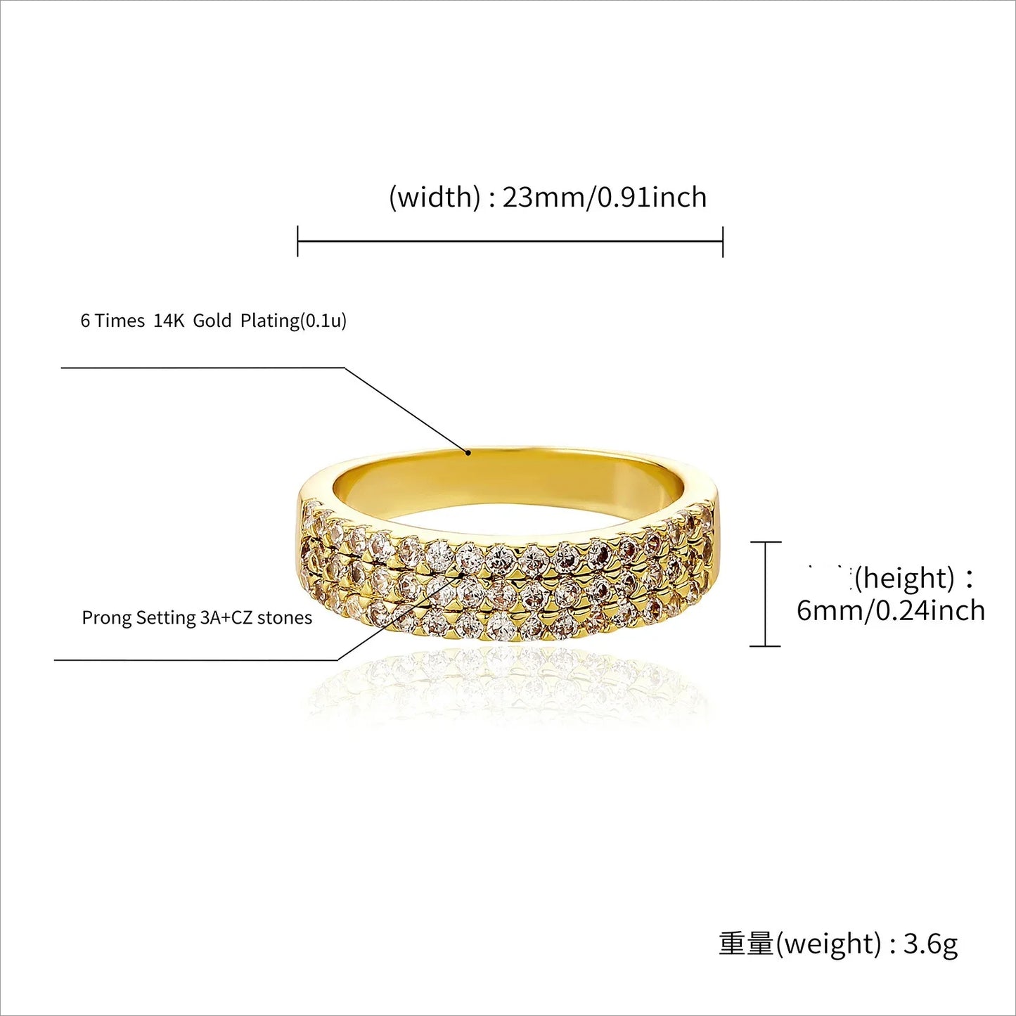 Triple Row Iced Out Ring | 3-Row Micro-Pave Zirconia Band | Caratix