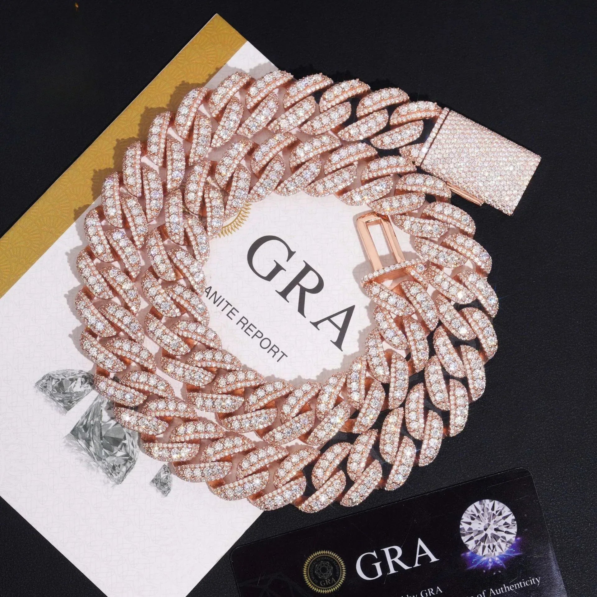 18mm Rose Gold Crescent Cuban Link Chain – Iced-Out Moissanite Hip Hop Men’s Necklace in 925 Sterling Silver - CaratixJewelry