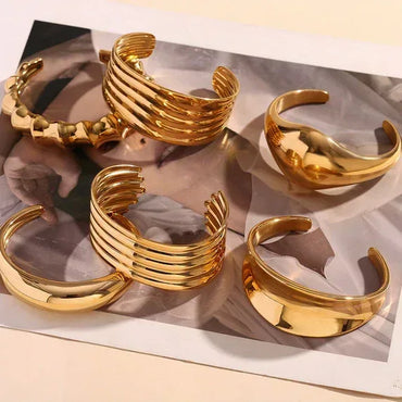 Bangle Exaggerated Multi-Layered 18K Gold Over Stainless Steel Bracelets – Statement Jewelry - CaratixJewelry