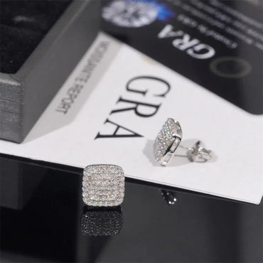 S925 Silver Three Row Full Pave Moissanite Stud Earrings - CaratixJewelry