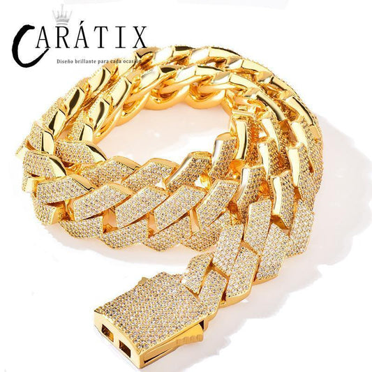 CARÁTIX Hip Hop 20mm 4-Row Rhombus Cuban Link Chain Necklace – Iced Out CZ Jewelry for Men & Women - CaratixJewelry