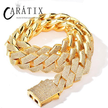 CARÁTIX Hip Hop 20mm 4-Row Rhombus Cuban Link Chain Necklace – Iced Out CZ Jewelry for Men & Women - CaratixJewelry