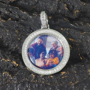 40MM Custom Photo Necklace Personalized Medallion Memory Picture Pendant T T-Shaped Zircon Hip Hop Jewelry Drop Shipping - CaratixJewelry
