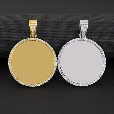 40MM Hip-Hop Photo Frame Pendant – S925 Silver Moissanite DIY Round Picture Pendant - CaratixJewelry