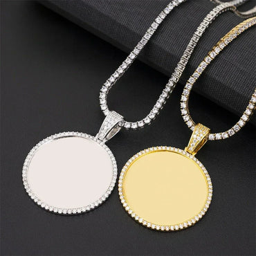 40MM Hip-Hop Photo Frame Pendant – S925 Silver Moissanite DIY Round Picture Pendant - CaratixJewelry