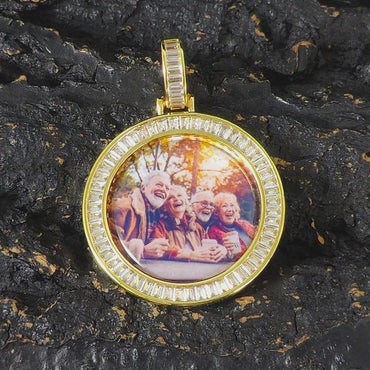 40MM Size T- Custom Personalized Picture Medallion Memory Pendant 18K Gold Plated Custom Iced Necklace With Photo Jewelry - CaratixJewelry