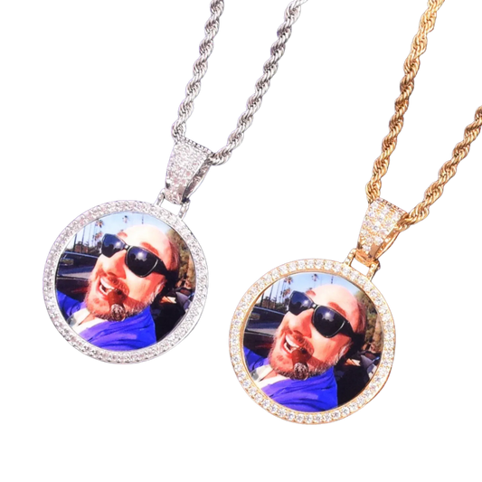 Round Tennis Custom Photo Picture Pendant Necklace - Personalized Jewelry - CaratixJewelry