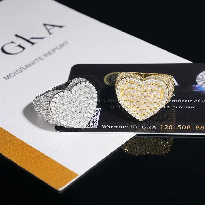 Heart Moissanite Iced Out Ring | S925 Silver Unisex Hip Hop Fashion Jewelry - CaratixJewelry