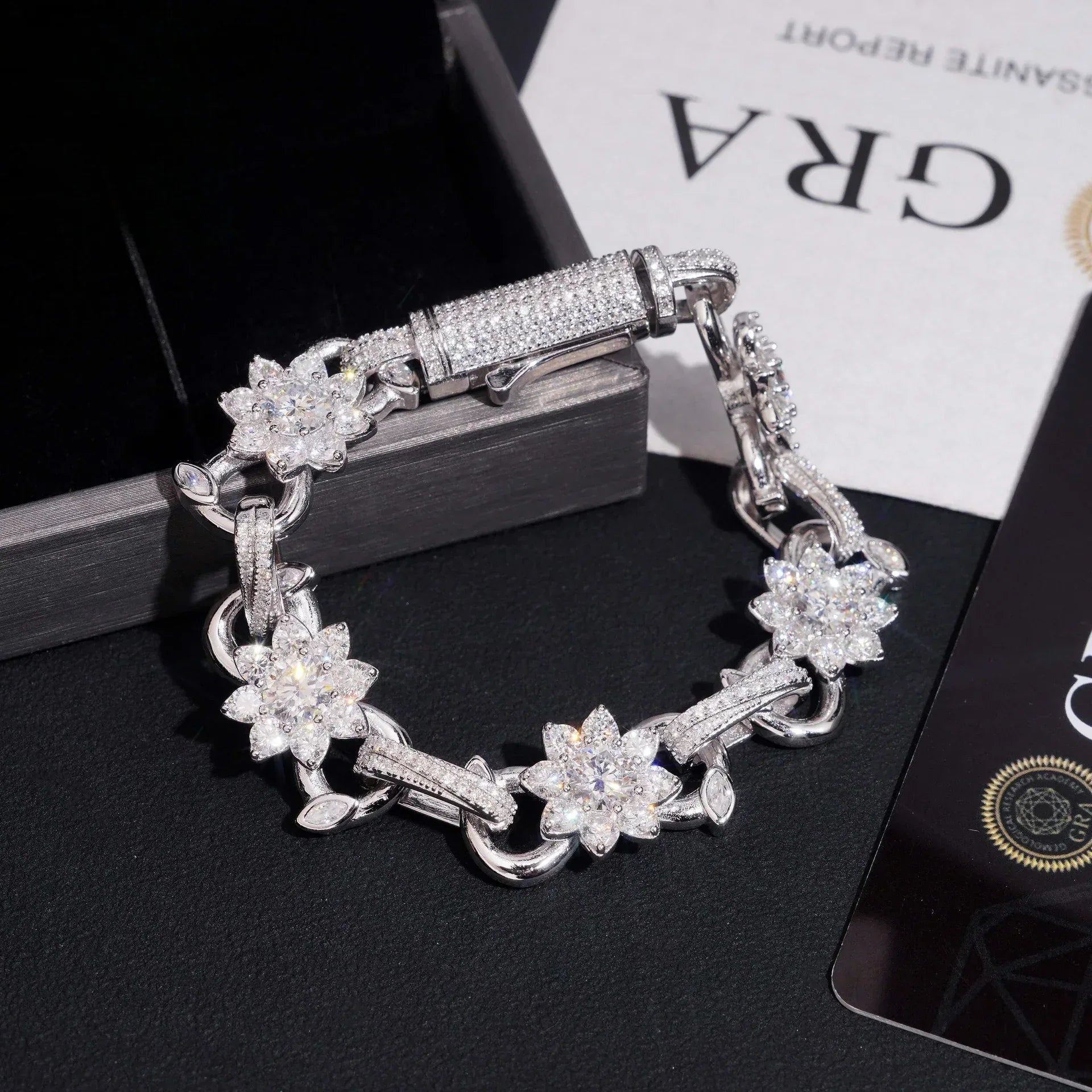 13mm Moissanite Cuban Link Bracelet – S925 Sterling Silver Iced-Out Hip Hop Men’s Jewelry with Figure-8 Flower Clasp - CaratixJewelry