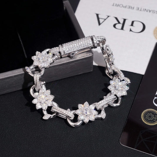 13mm Moissanite Cuban Link Bracelet – S925 Sterling Silver Iced-Out Hip Hop Men’s Jewelry with Figure-8 Flower Clasp - CaratixJewelry