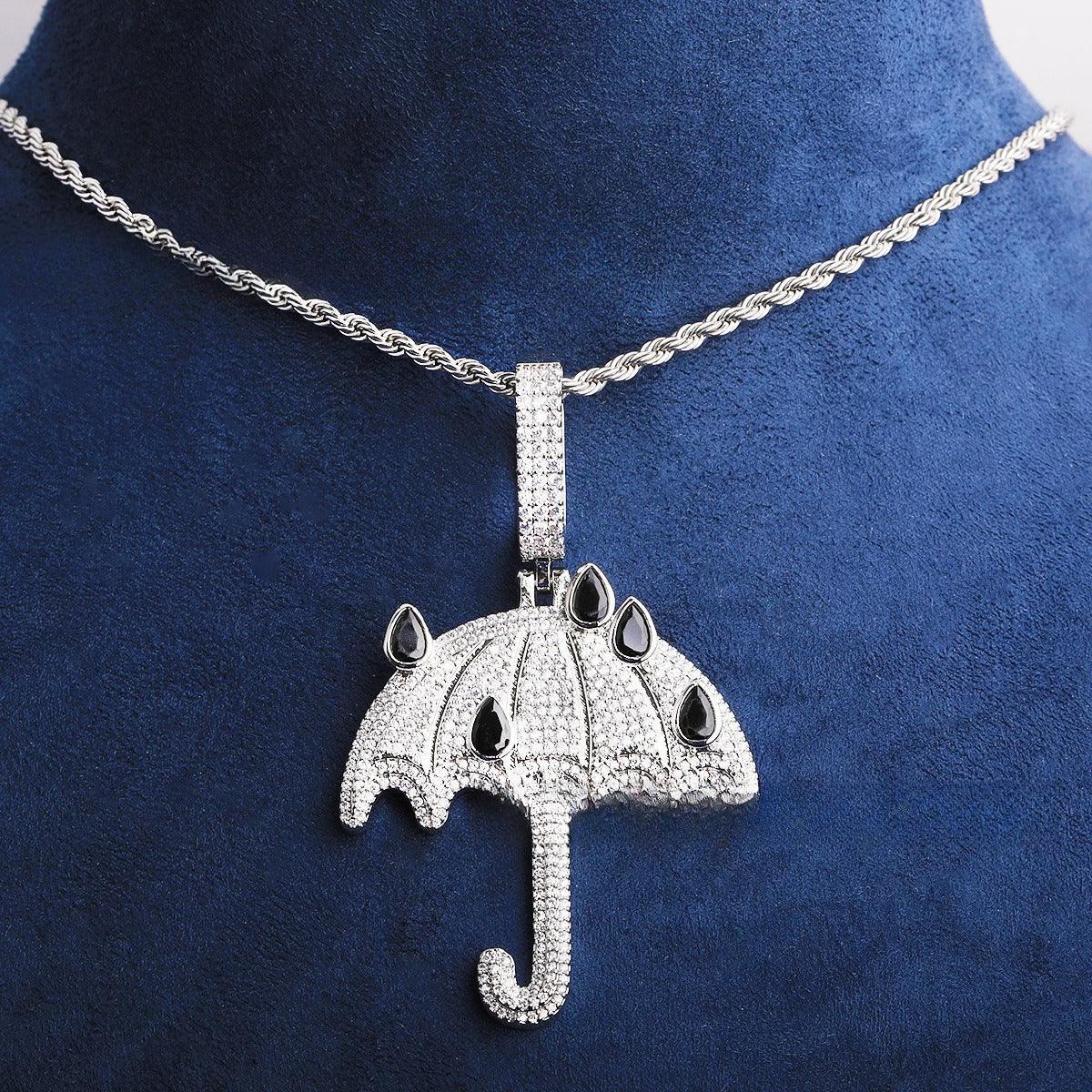 Iced Out "Umbrella" Pendant Necklace | Men's Real Copper CZ Hip Hop Jewelry - CaratixJewelry