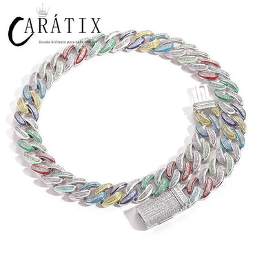 CARÁTIX 15mm Color Drip Cuban Chain | 3A+ CZ Iced Out Hip Hop Necklace for Men - CaratixJewelry