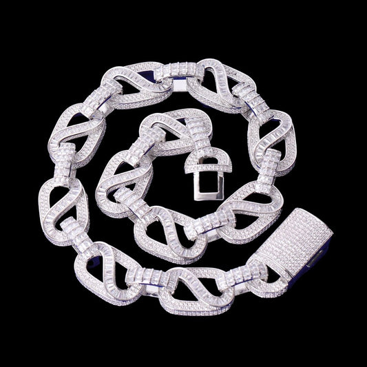 20MM Baguette Infinity Link Cuban Iced Out Diamond Necklace Chain – Luxury Hip Hop Jewelry for Men & Women